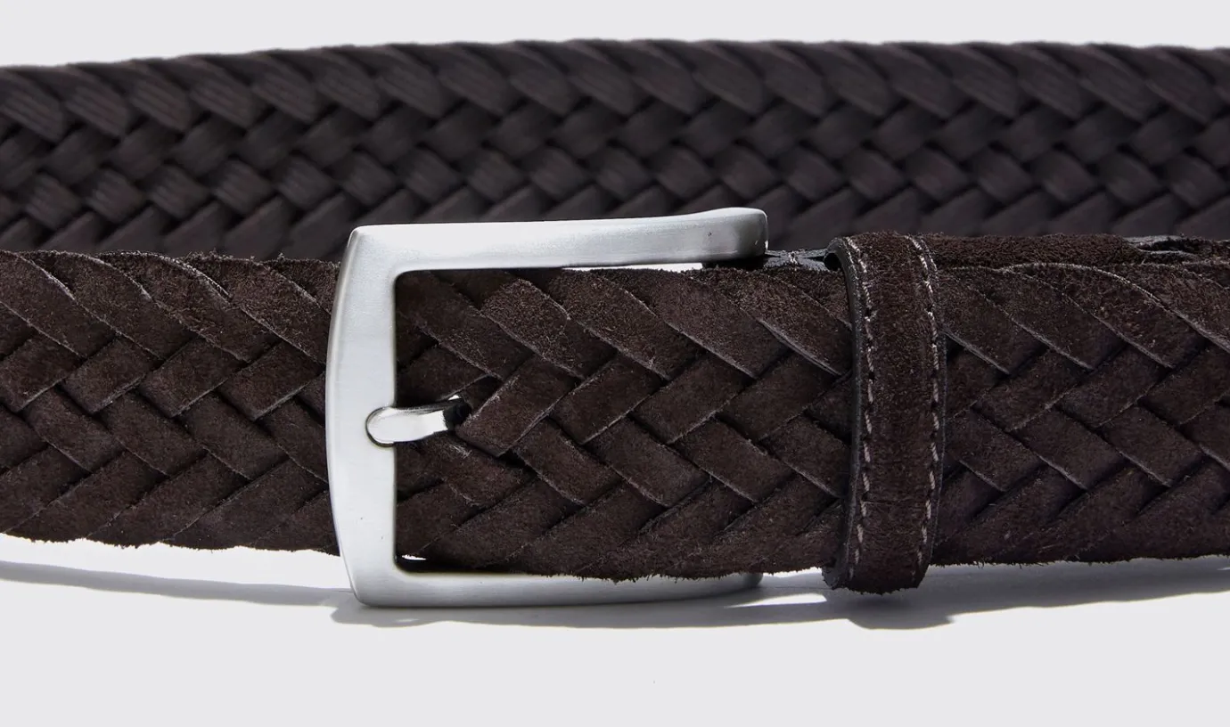 Manner Scarosso Cintura Marrone Intrecciata Scamosciata