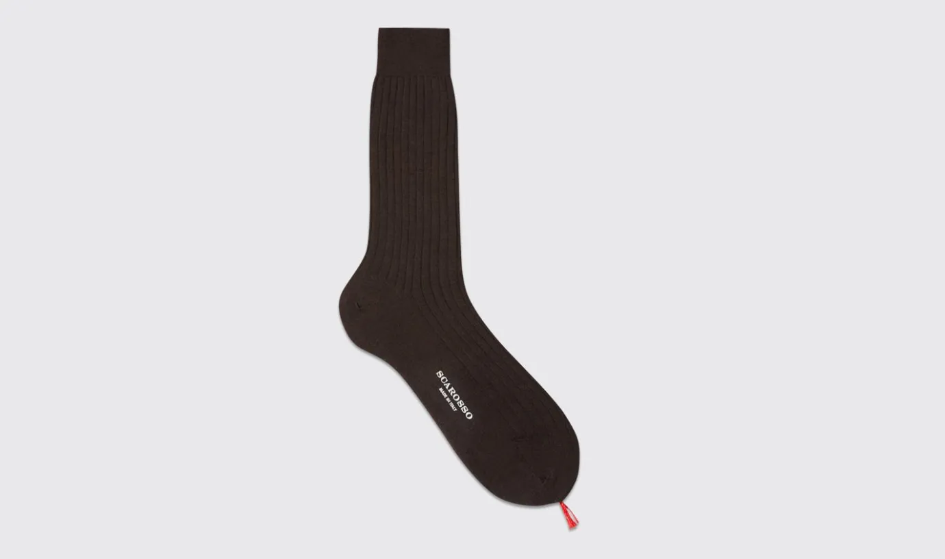 Manner Scarosso Dunkelbraune Wadensocken Aus Baumwolle